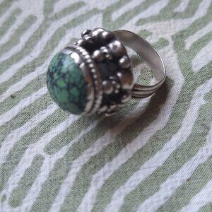 Silver and turqoise ethnic ring